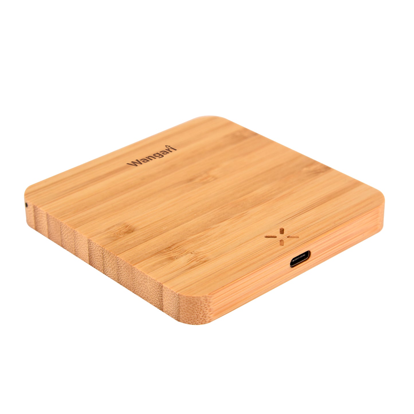 Pine 15W Square Bamboo Wireless Charger With USB Hub