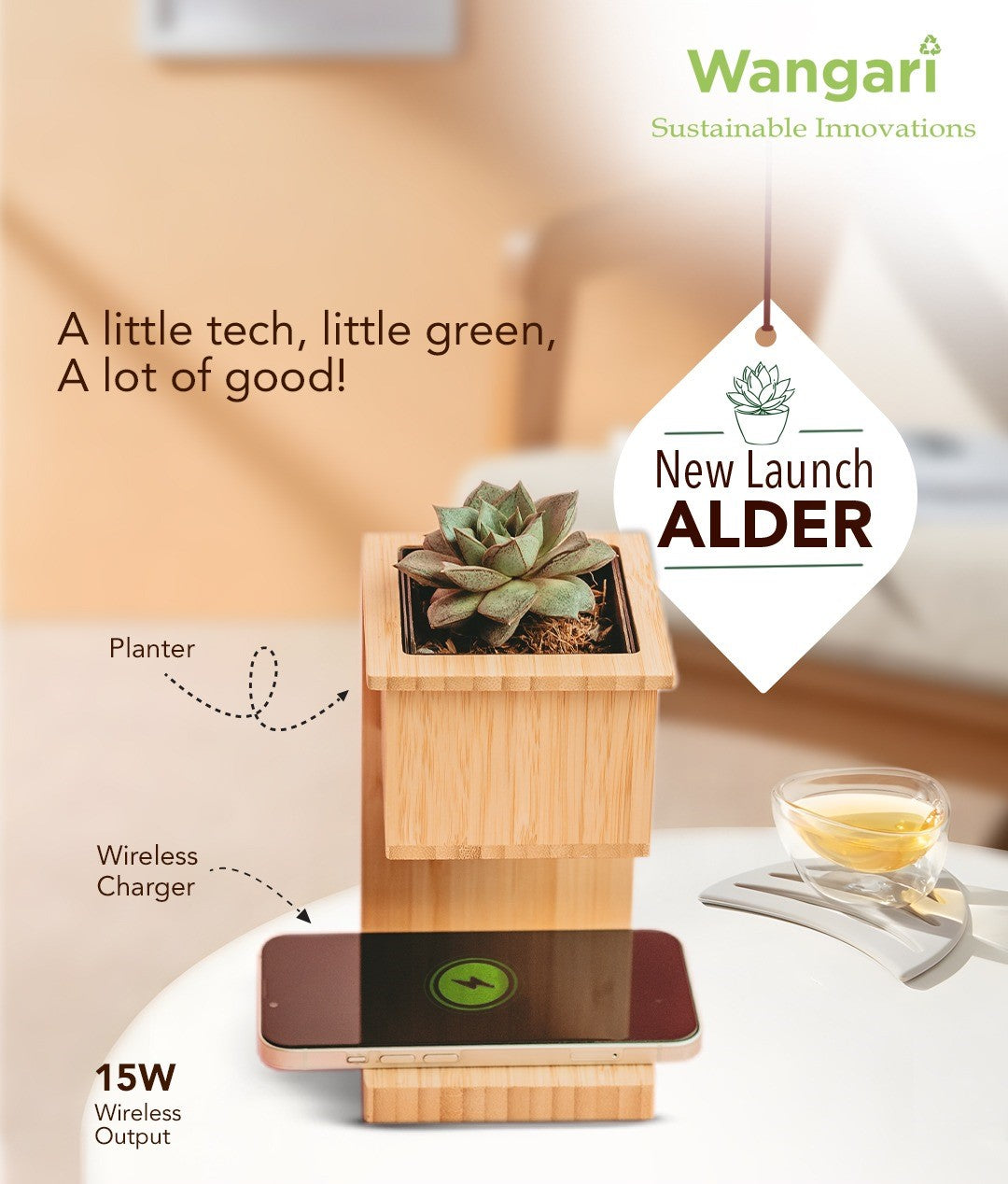 Alder Wireless Charger with Planter