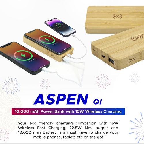 Aspen QI 10000mAh power bank with 15W Wireless Charger